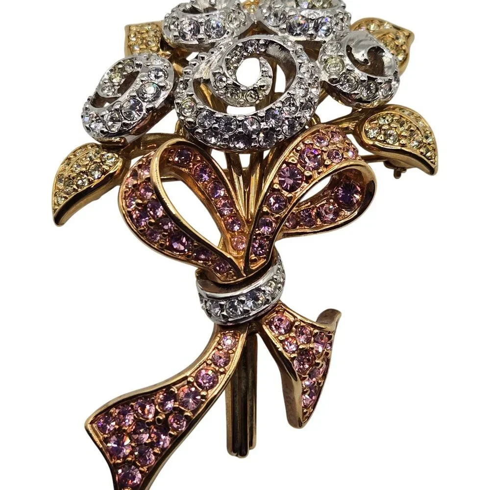 Swarovski Crystal Brooch Flower Bouquet Pink Cancer Awareness Compassion 98 Sign - Picture 3 of 13